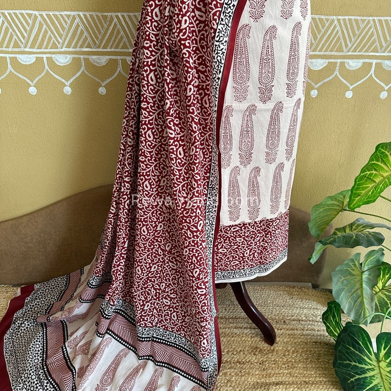 White Bagh Print Cotton Suit BCSP075