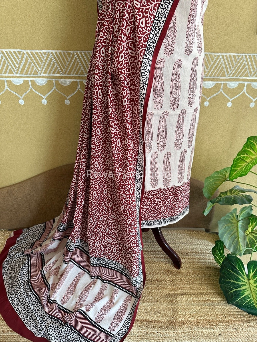 White Bagh Print Cotton Suit BCSP075