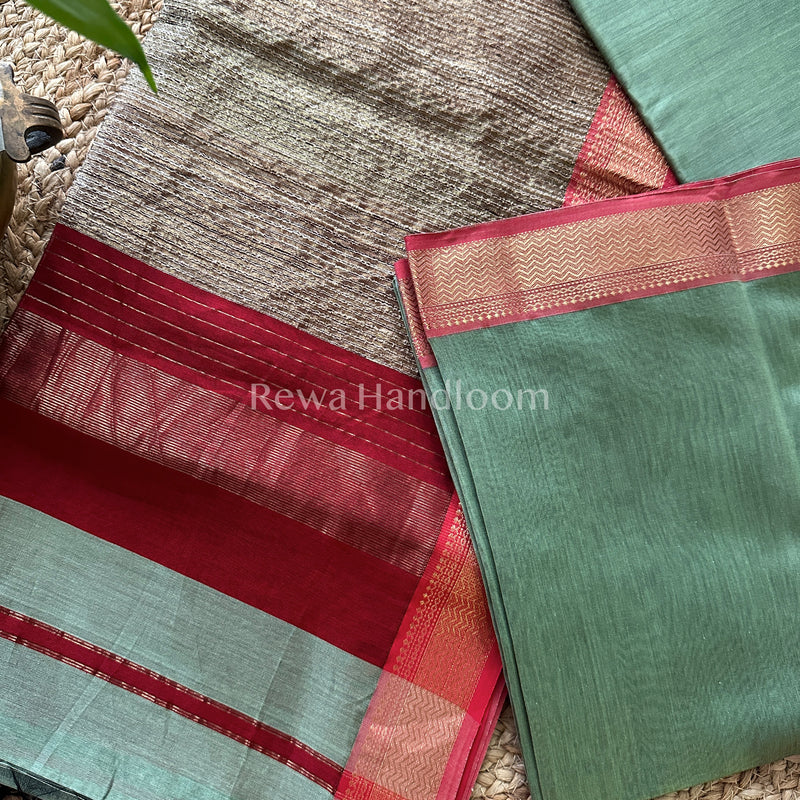 Maheshwari Pista Green Rewa Border Saree
