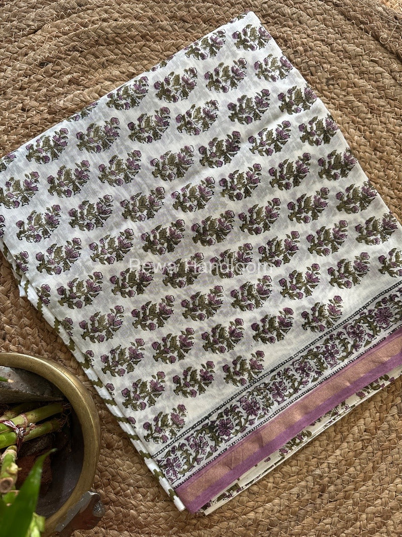 White-Green Chanderi Printed Suit CBS023