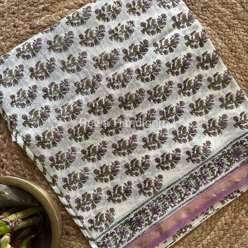 White-Green Chanderi Printed Suit CBS023