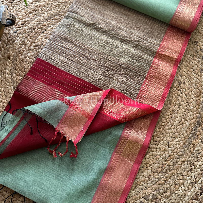 Maheshwari Pista Green Rewa Border Saree