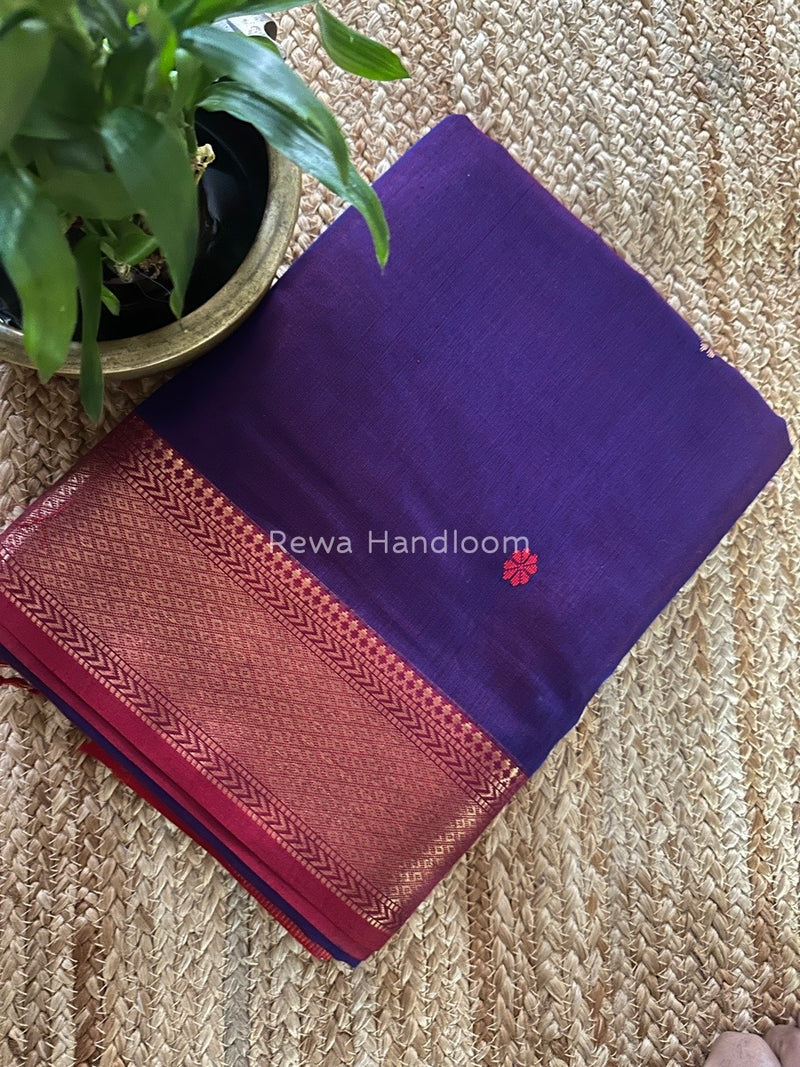 Dark Purple Butta Zari Border Maheshwari Saree LBS037