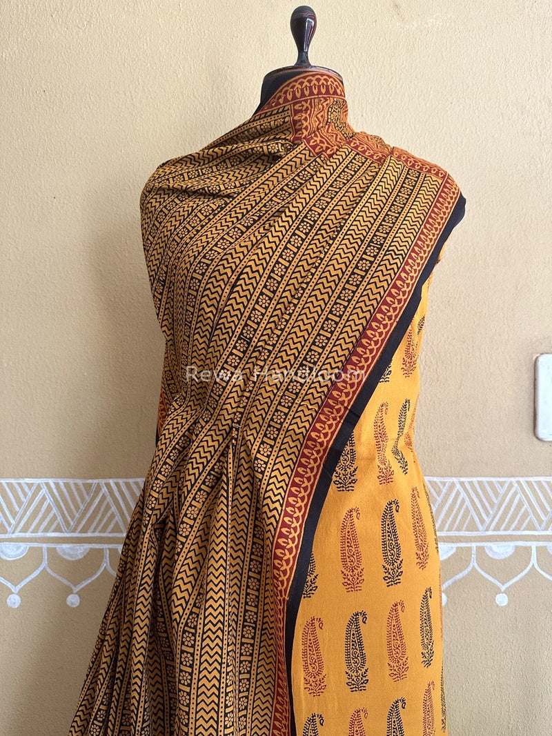 Mustard Yellow Bagh Print Cotton Suit BCSP074