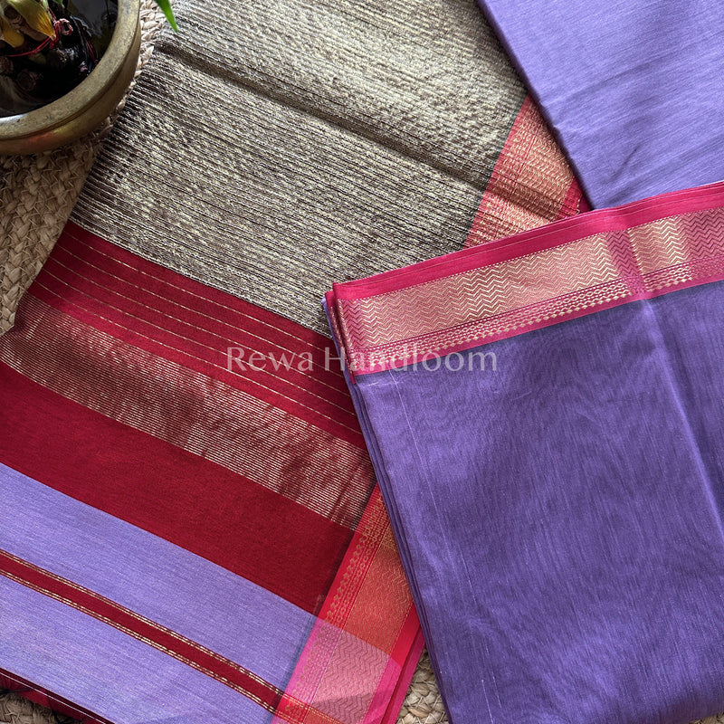 Maheshwari Blue Rewa Border Saree 