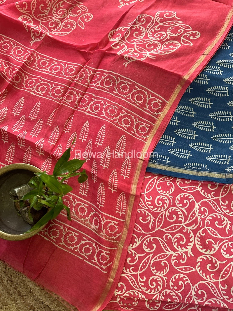 Blue-Pink Chanderi Printed Suit CBS022