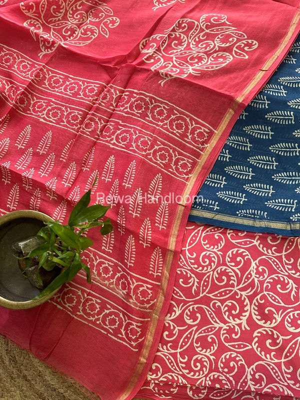 Blue-Pink Chanderi Printed Suit CBS022