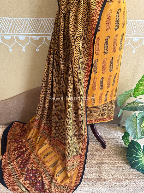 Mustard Yellow Bagh Print Cotton Suit BCSP074