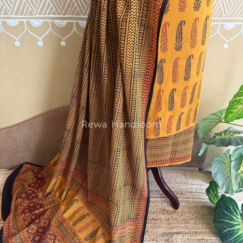 Mustard Yellow Bagh Print Cotton Suit BCSP074
