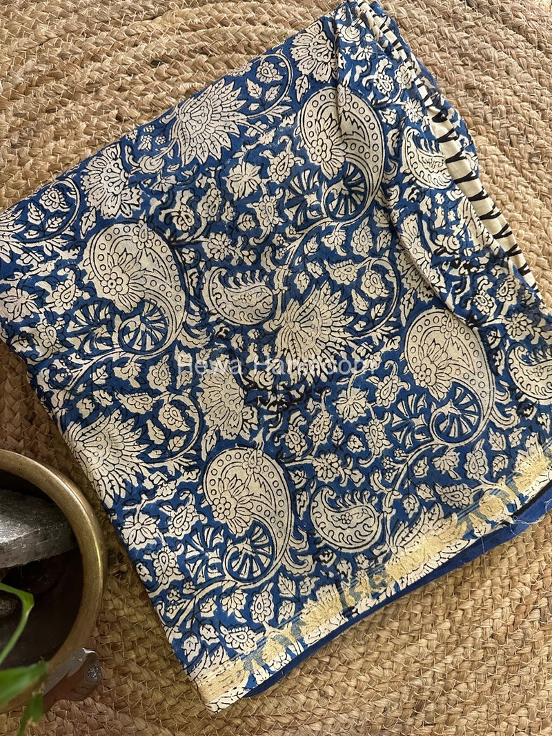 Blue-Off White Chanderi Printed Suit CBS024