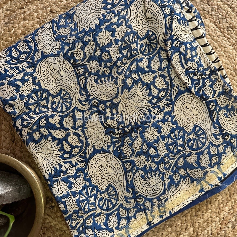 Blue-Off White Chanderi Printed Suit CBS024