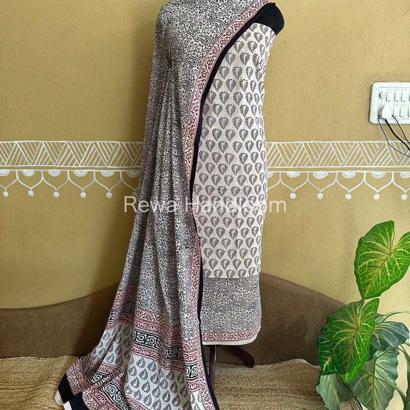 White-Black Bagh Print Cotton Suit-BCSP63