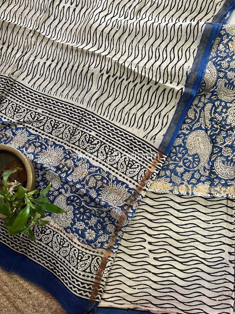 Blue-Off White Chanderi Printed Suit CBS024
