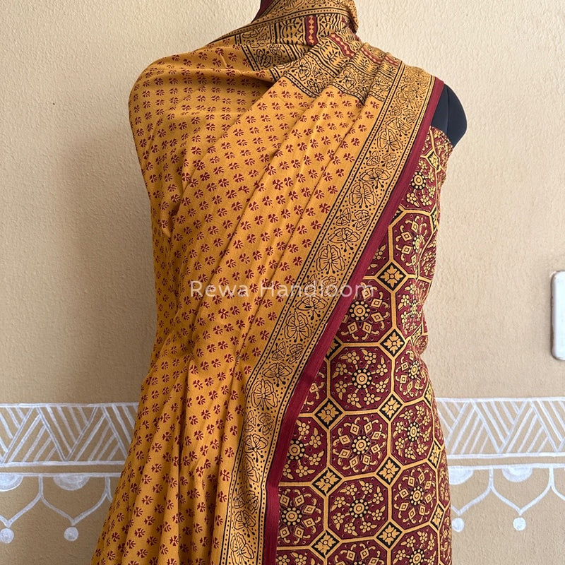 Mustard Yellow Bagh Print Cotton Suit BCSP072