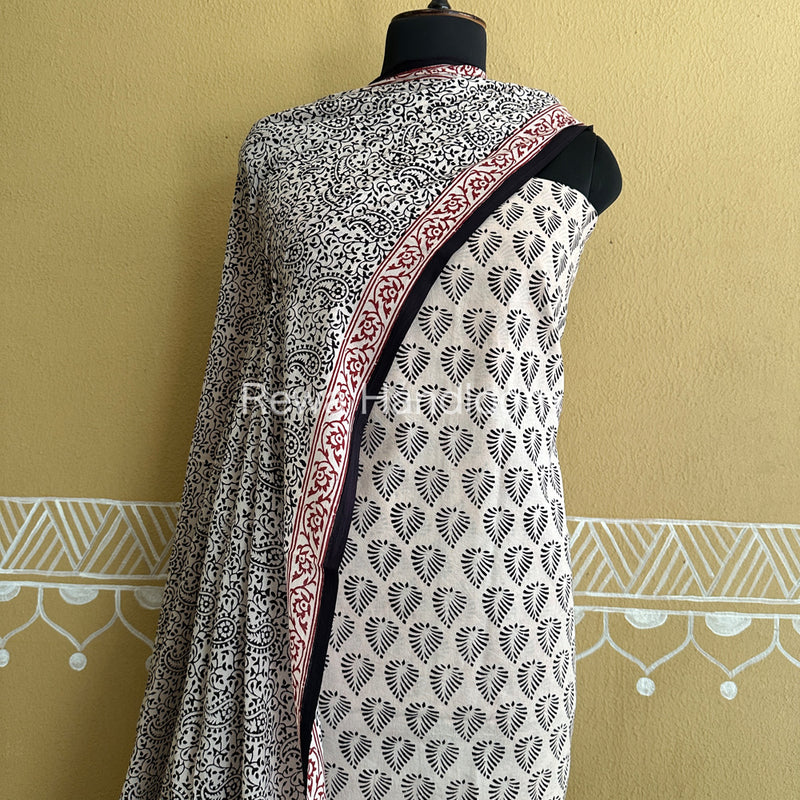 White-Black Bagh Print Cotton Suit-BCSP63