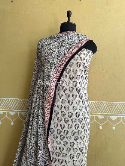 White-Black Bagh Print Cotton Suit-BCSP63