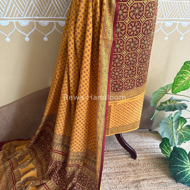 Mustard Yellow Bagh Print Cotton Suit BCSP072