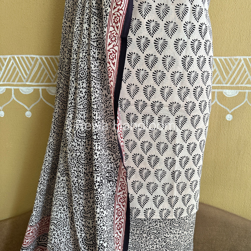 White-Black Bagh Print Cotton Suit-BCSP63