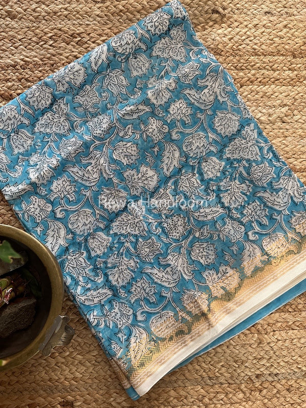 Sky Blue-White Chanderi Maheshwari Border Suit CMBS05