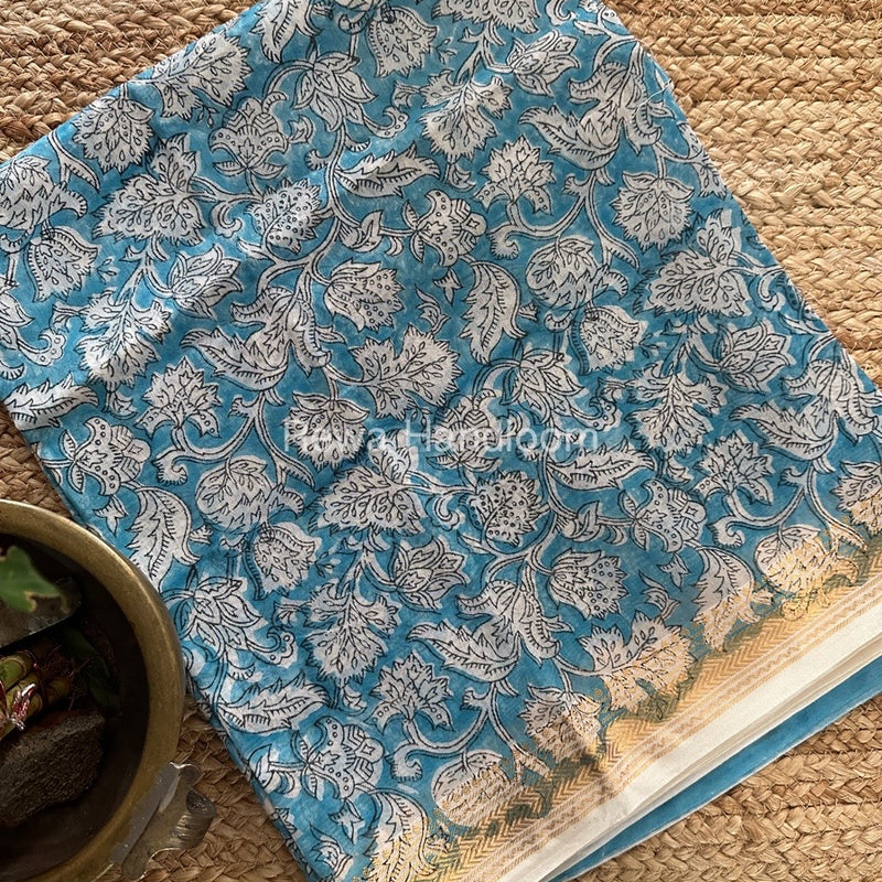 Sky Blue-White Chanderi Maheshwari Border Suit CMBS05
