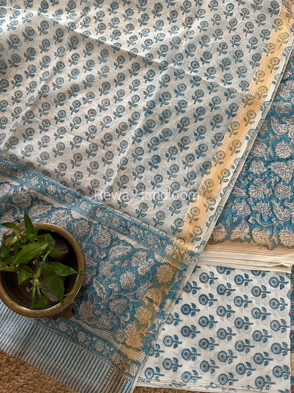 Sky Blue-White Chanderi Maheshwari Border Suit CMBS05