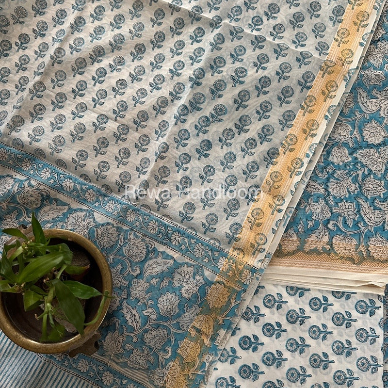 Sky Blue-White Chanderi Maheshwari Border Suit CMBS05