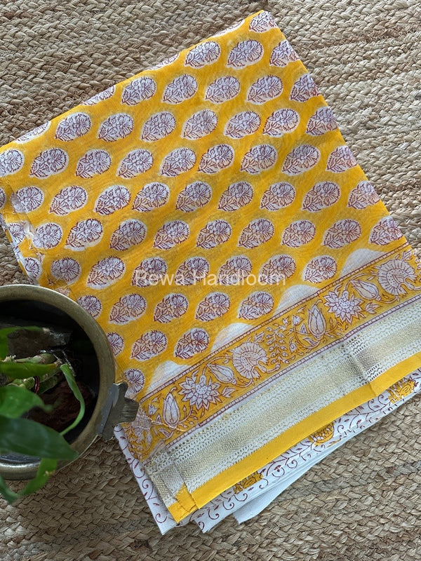 Yellow-White Chanderi Maheshwari Border Suit CMBS02