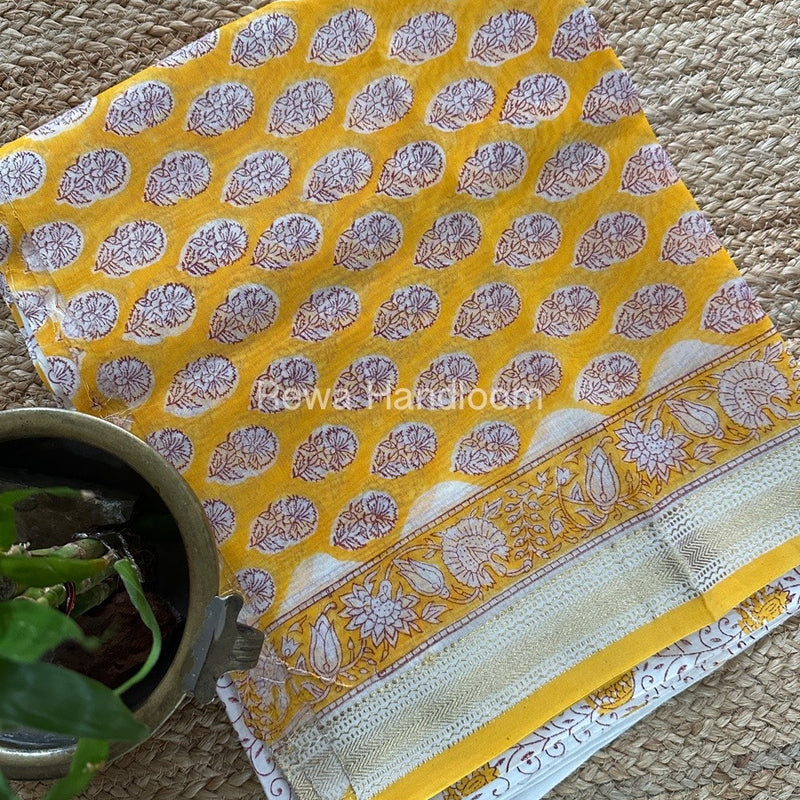 Yellow-White Chanderi Maheshwari Border Suit CMBS02