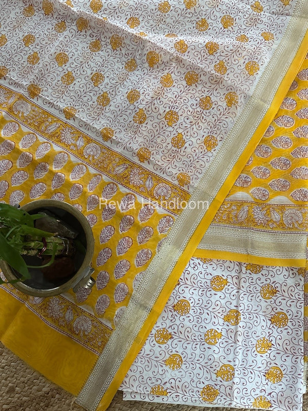Yellow-White Chanderi Maheshwari Border Suit CMBS02
