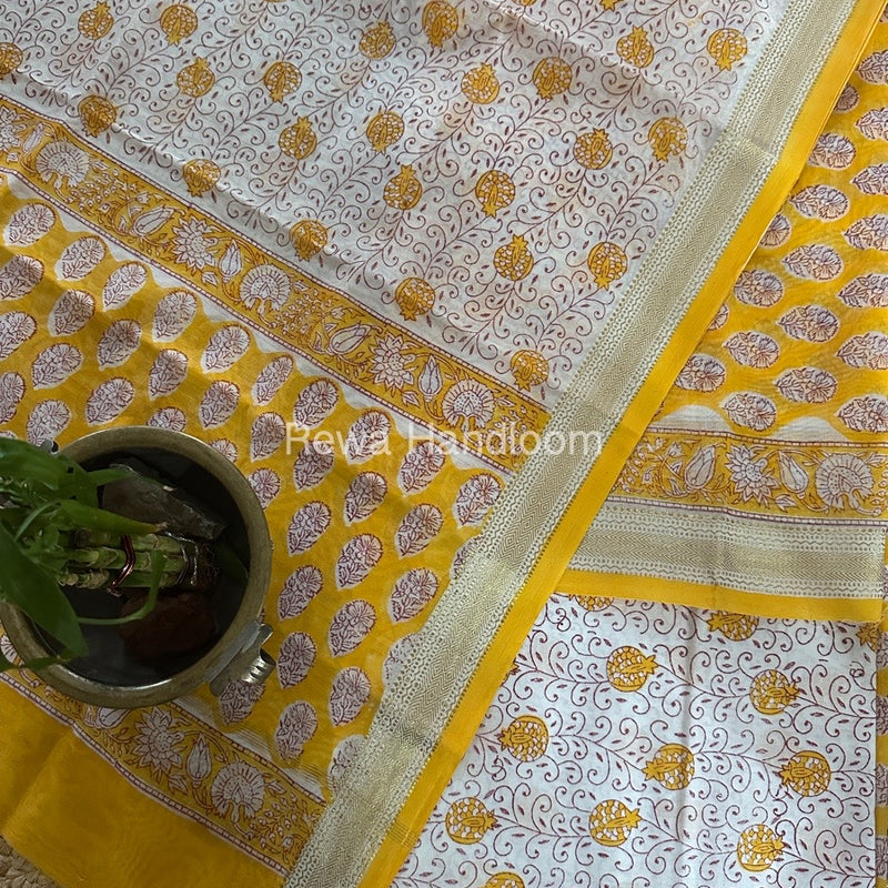 Yellow-White Chanderi Maheshwari Border Suit CMBS02