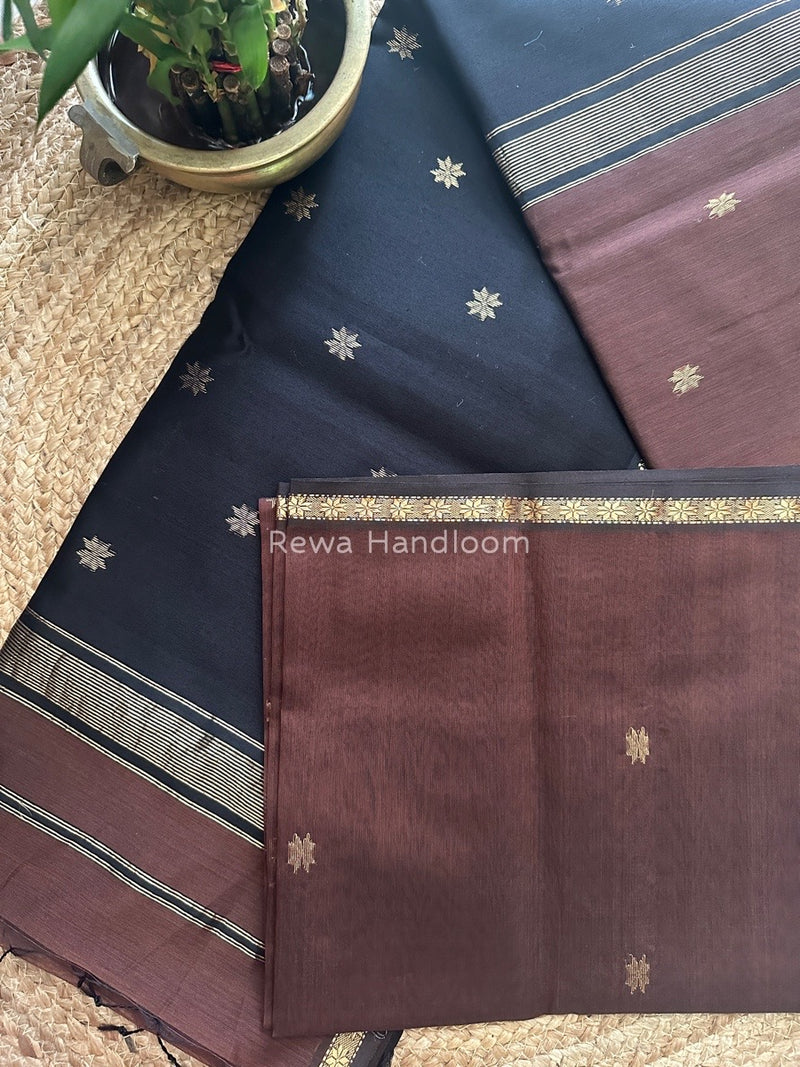 Brown-Black Zari Butti Maheshwari Saree SBS0018