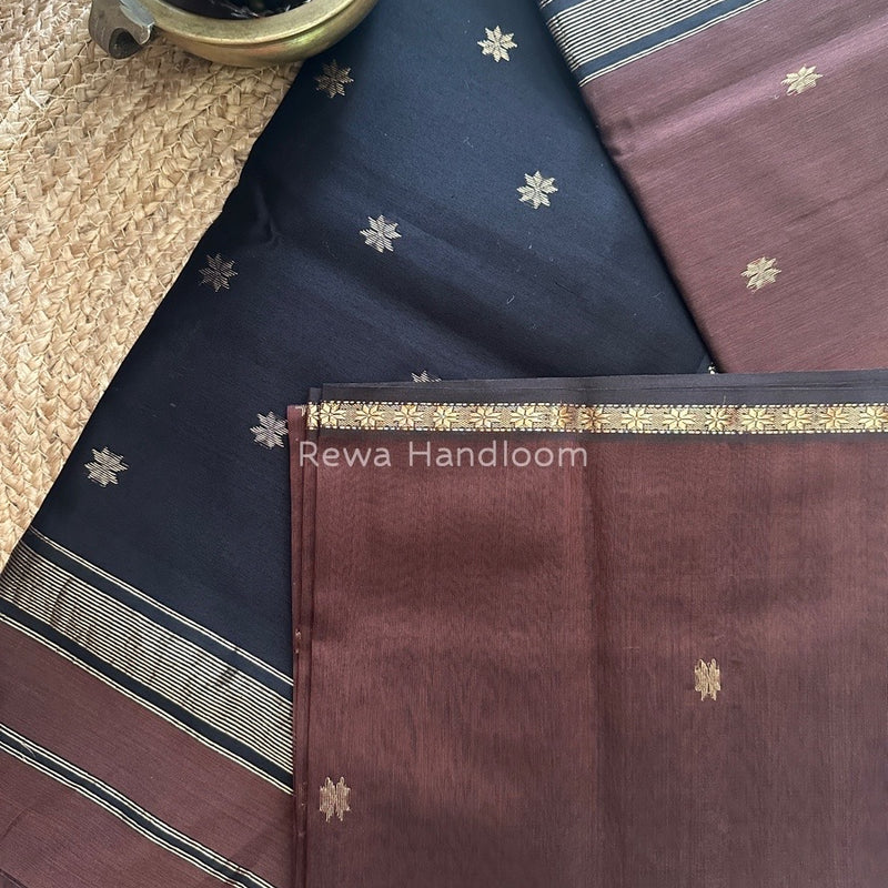 Brown-Black Zari Butti Maheshwari Saree SBS0018