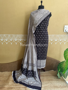 White-Black Bagh Print Cotton Suit-BCSP51