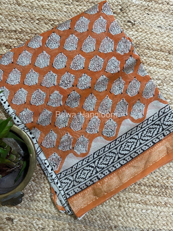 Orange-White Chanderi Maheshwari Border Suit CMBS01
