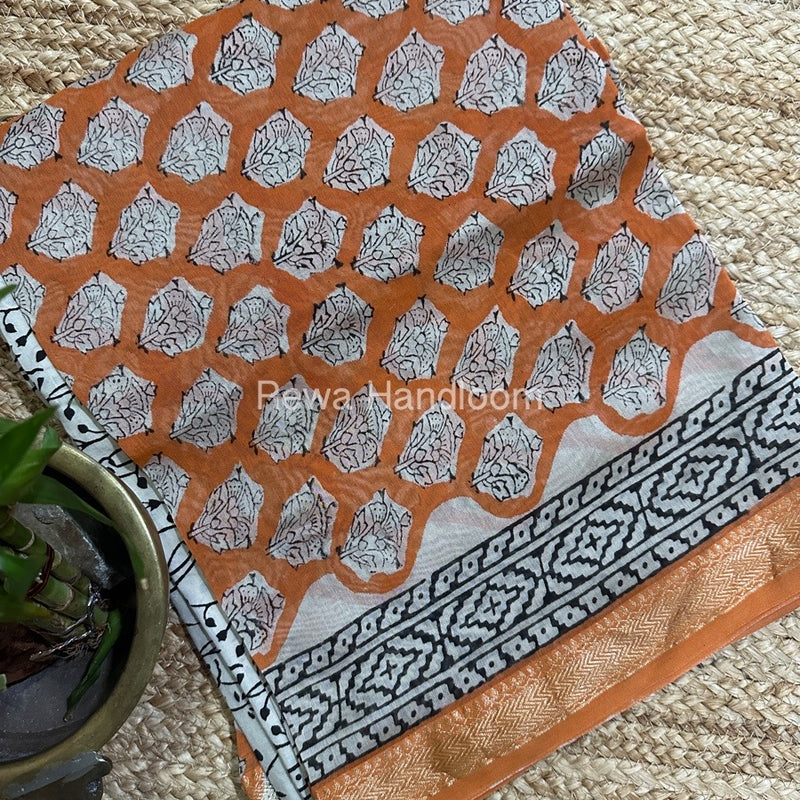 Orange-White Chanderi Maheshwari Border Suit CMBS01