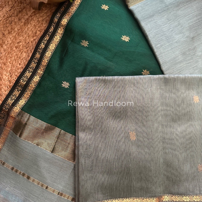 Teal Green-Bottle Green Zari Butti Maheshwari Saree SBS0020
