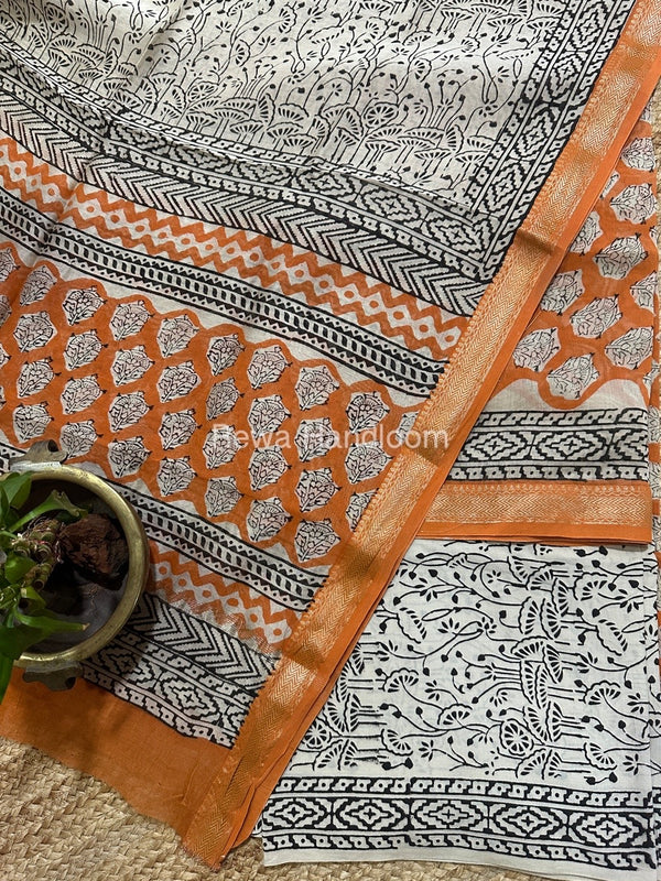 Orange-White Chanderi Maheshwari Border Suit CMBS01