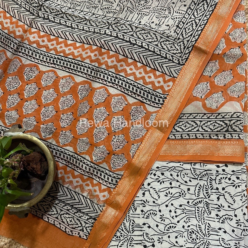 Orange-White Chanderi Maheshwari Border Suit CMBS01
