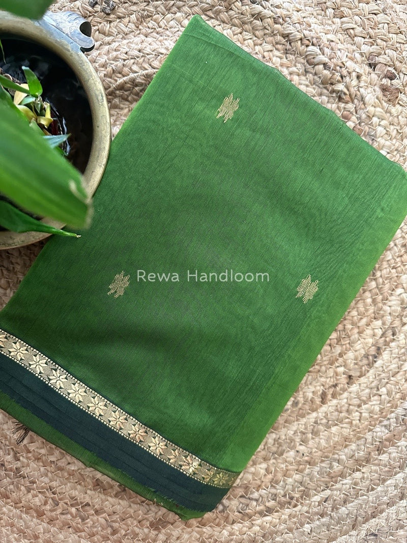 Green-Dark Blue Zari Butti Maheshwari Saree SBS0019