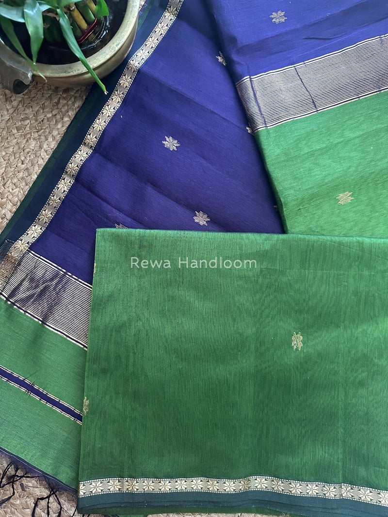 Green-Dark Blue Zari Butti Maheshwari Saree SBS0019