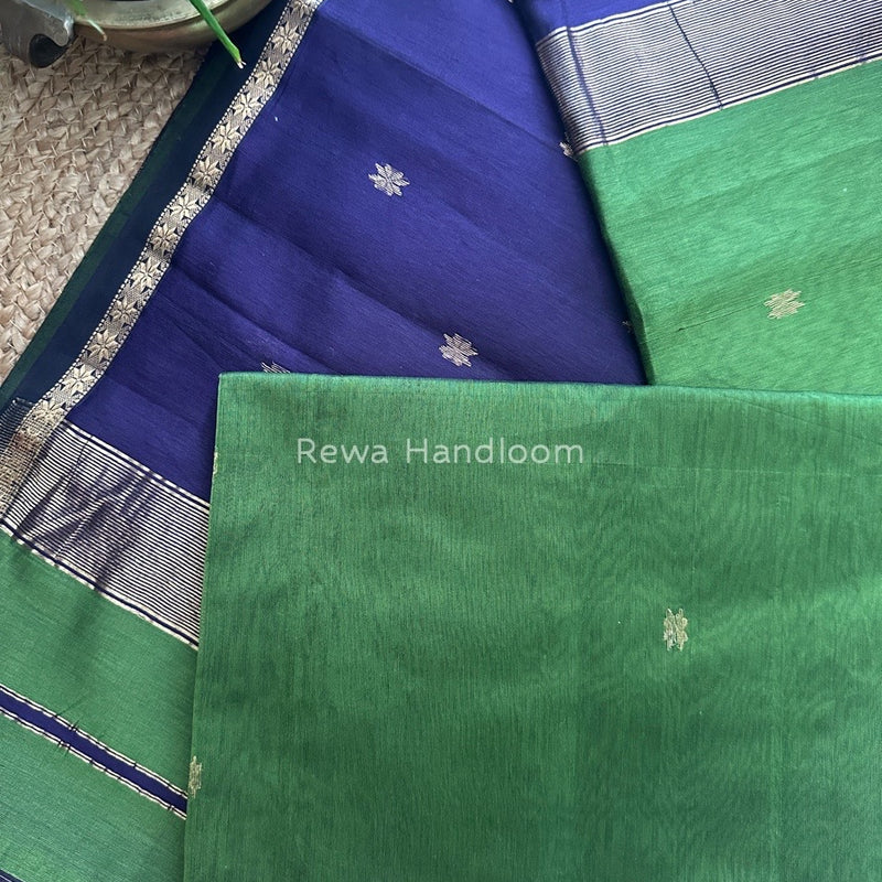 Green-Dark Blue Zari Butti Maheshwari Saree SBS0019