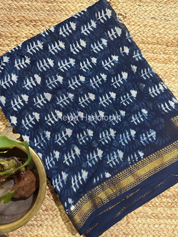 Blue-White Chanderi Maheshwari Border Suit CMBS03