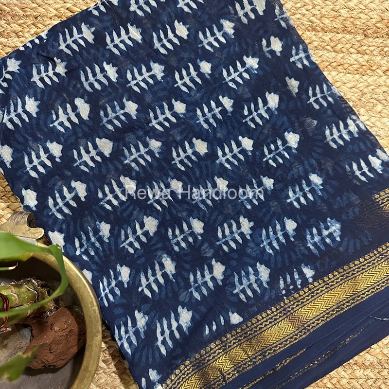 Blue-White Chanderi Maheshwari Border Suit CMBS03