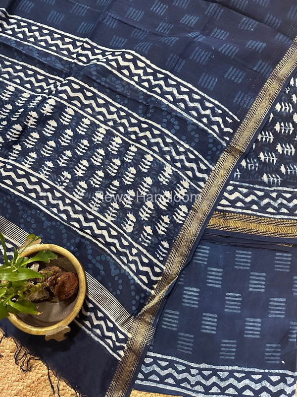 Blue-White Chanderi Maheshwari Border Suit CMBS03