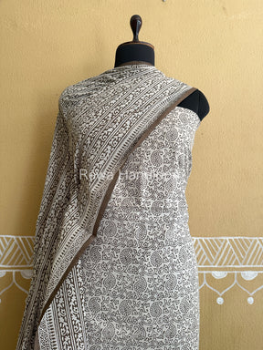 White-Grey Bagh Print Cotton Suit- BCSP46