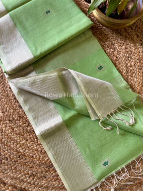 Maheshwari Pista Green Silver Zari Sarees 