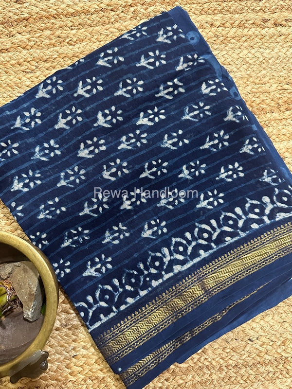 Blue-White Chanderi Maheshwari Border Suit CMBS011