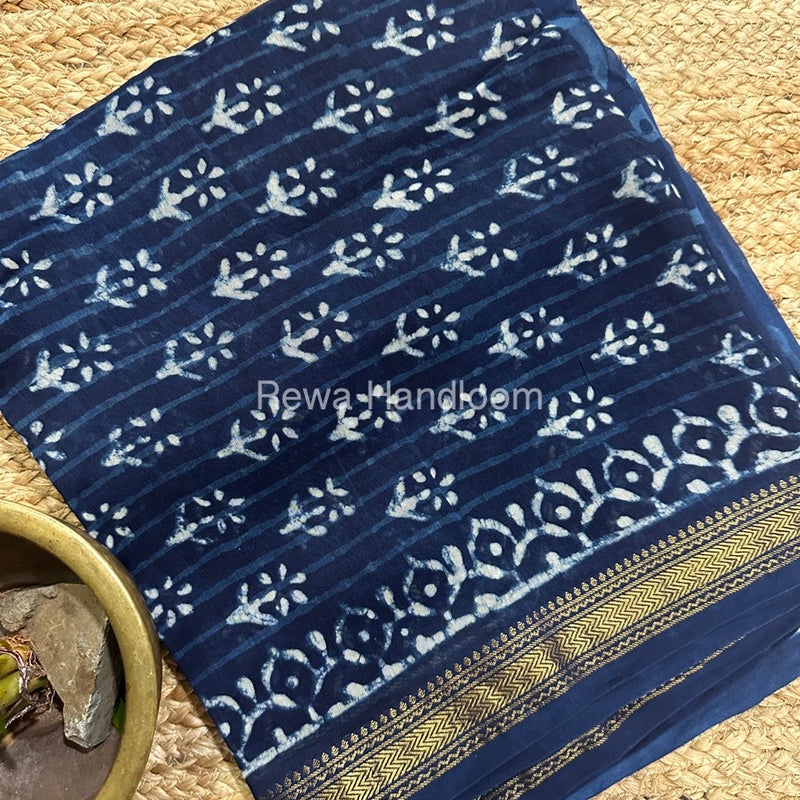 Blue-White Chanderi Maheshwari Border Suit CMBS011