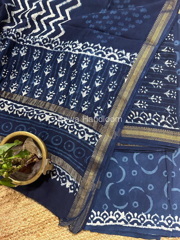 Blue-White Chanderi Maheshwari Border Suit CMBS011