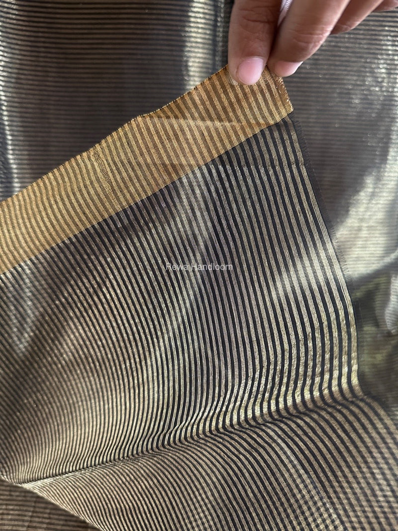 Maheshwari Black Tissue Silk Fabric 2.5 meters Cut - FBT020